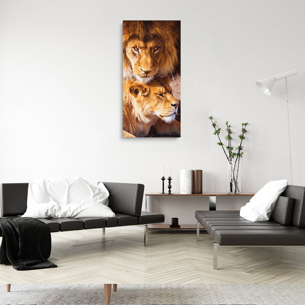 50x100cm - Exclusive - Animals - Lion Couple - Color - Glass Painting