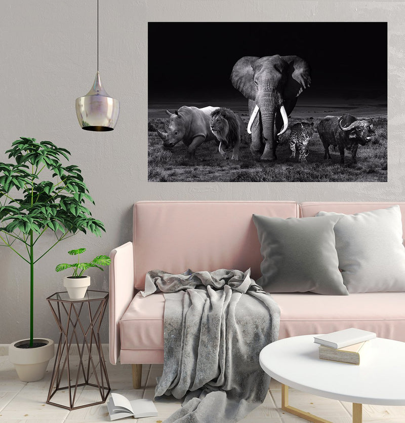 120x80cm - Exclusive - Animals - The Big 5 - Glass Painting