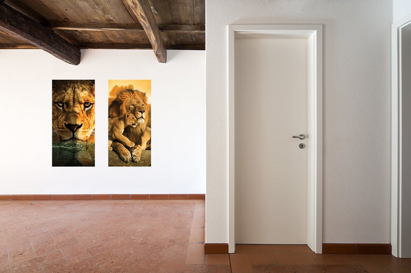 50x100cm - Exclusive - Animals - Lion Male, Cub Color - Glass Painting