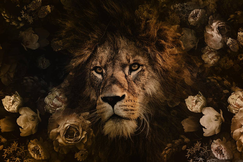 150x100cm - Exklusiv - Tiere - Das Porträt eines Löwen - Glasmalerei