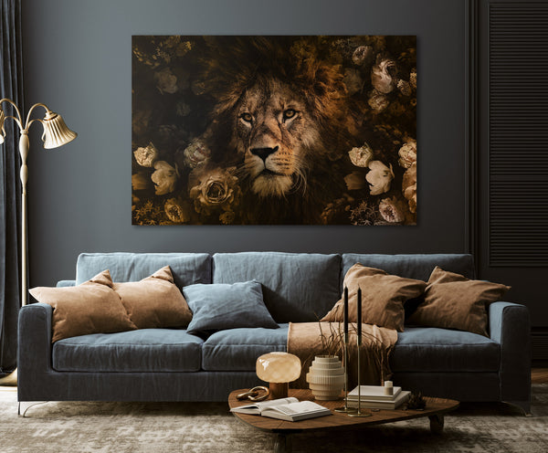 150x100cm - Exclusive - Animals - A Lion's Portrait Lion - Glasspainting