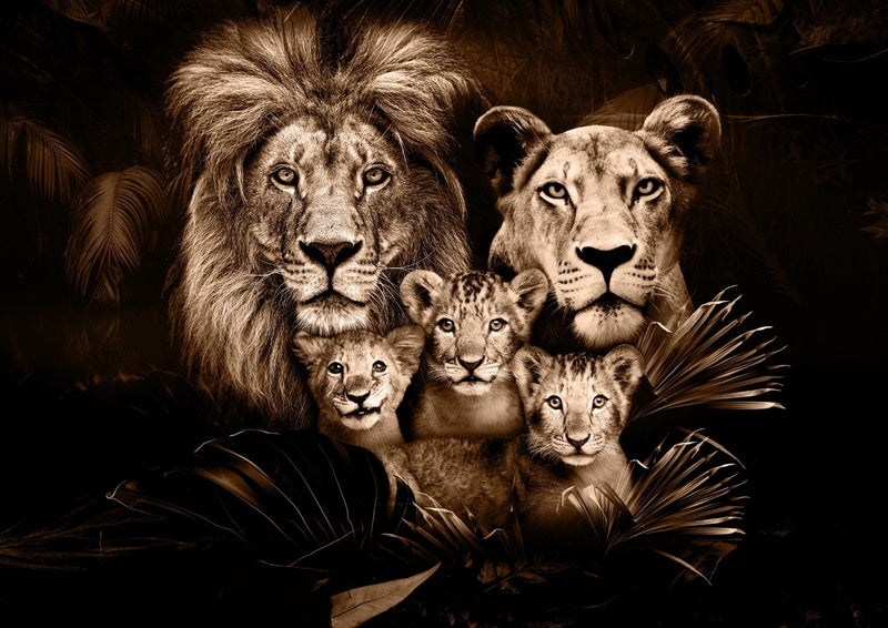 150x100 / 120x80cm - Exclusive - Animals - Lynn Lions Family Cubs - Glass painting